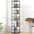 5-Tier Rotating Bookshelf, Freestanding Corner Bookshelf Industrial Style Storage Rack with Rails, for Living Room, Bedroom,