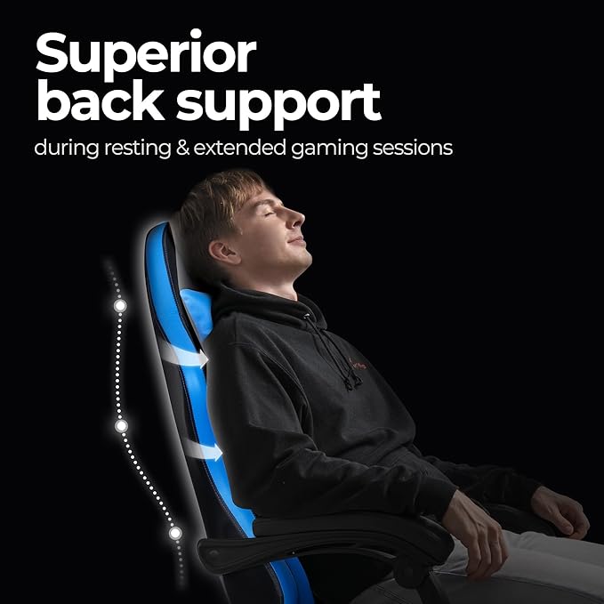 NEO CHAIR Video Gaming Chair with Footrest High Back Ergonomic Comfortable Office Computer Desk with Lumbar Support Height Adjustable with PU Leather Recliner for Adults Women Men (Blue)