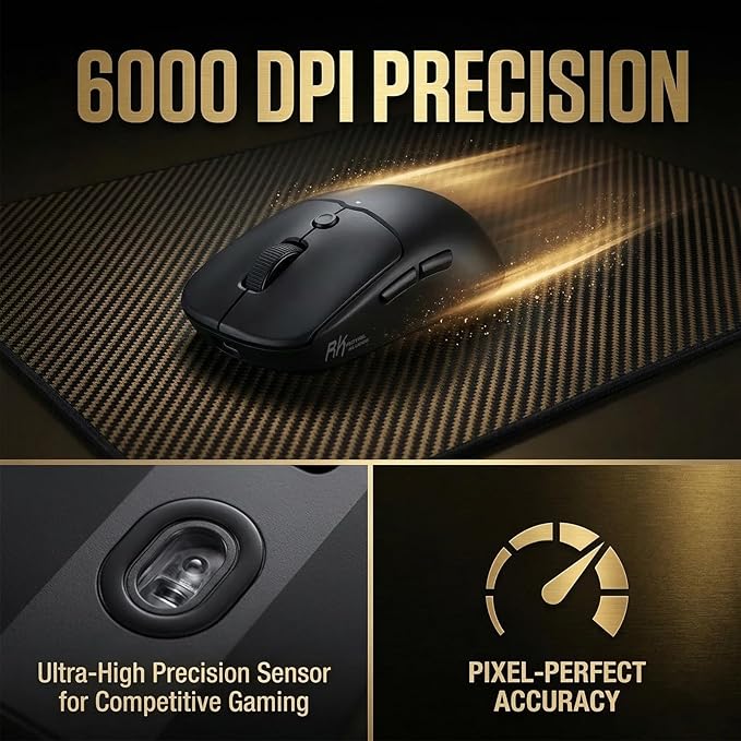 RK ROYAL KLUDGE MO1 Wireless Mouse, 55g Ultra-Lightweight Computer Mice, 6 Programmable Buttons, Quiet Click, 2.4GHz/Bluetooth/Wired, 6000 DPI Optical Sensor, Black
