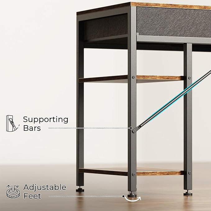 Huuger Computer Desk with 6 Drawers, 54 Inch Office Desk with Shelves, Reversible Gaming Desk, Corner Desk with Storage, Work for Home Office, Study, Living Room, Rustic Brown