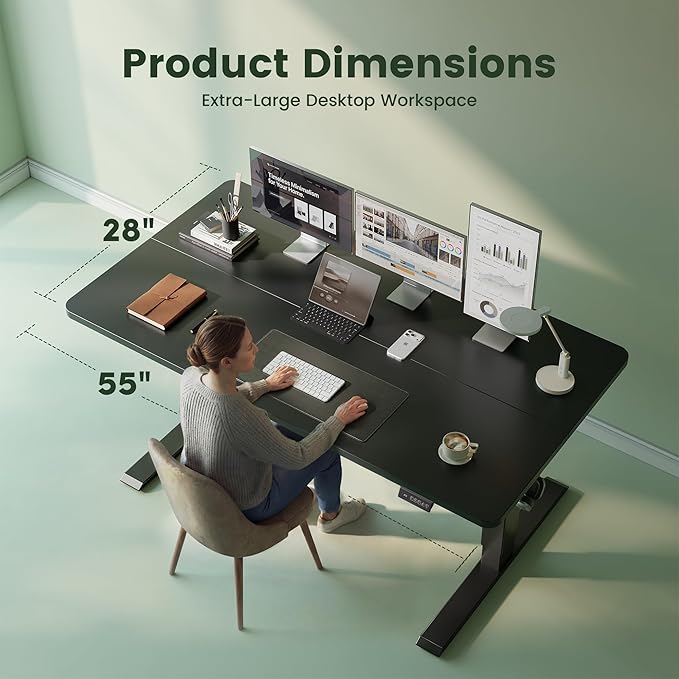 CubiCubi Electric Standing Desk Height Adjustable, 55.1 x 27.6 Inches Home Office Computer Desk, Sit to Stand Up with Memory Presets, Black