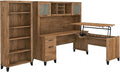 Bush Furniture Somerset 72W 3 Position Sit to Stand L Shaped Desk with Hutch and Bookcase in Fresh Walnut