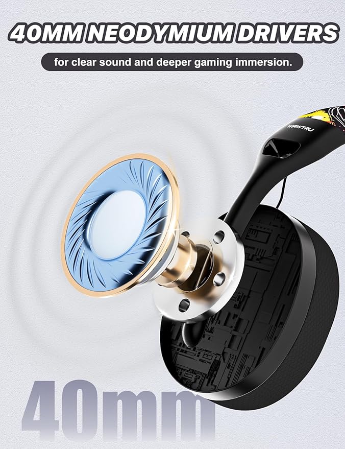 WIRWTRU S30 Gaming Headset with Microphone,198g Lightweight Design, Wired Gaming Headphones for Xbox, Xbox Series X|S, PS5, PS4, Switch, PC, Noise Cancelling Mic, Soft Earmuffs (Graffiti)