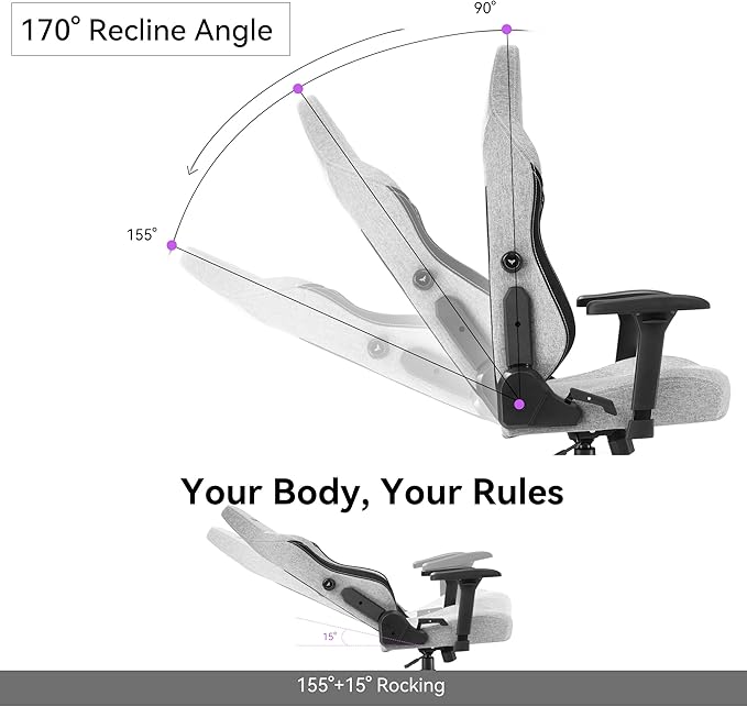 Gaming Chair - High Back Ergonomic Computer Chair with Lumbar Support, Video Game Chair-4D Adjustable Armrests,170° Reclining & 320lb Capacity,Fabric,Gray