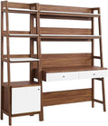 Modway 2-Piece Home Office Desk and Bookshelf Display Case in Walnut White