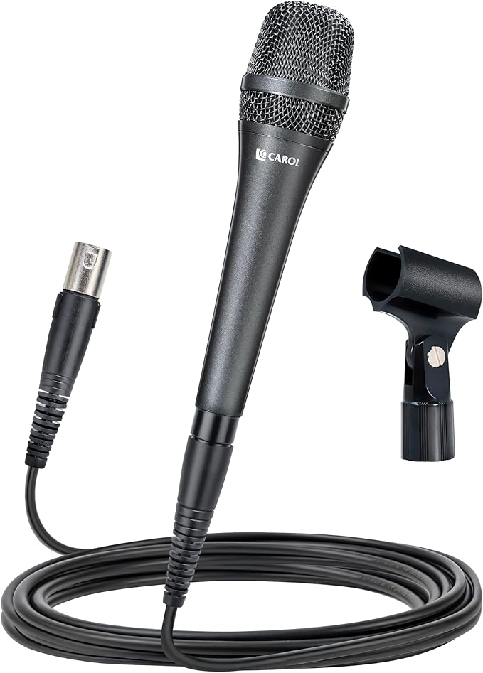 CAROL AC-910 XLR Wired Vocal Microphone – Dynamic Cardioid Mic with Dual-Engine AHNC Noise Cancelling Tech for Singing, Karaoke, Stage & Studio, Includes Microphone, Mic Clip & 14.8ft XLR Cable