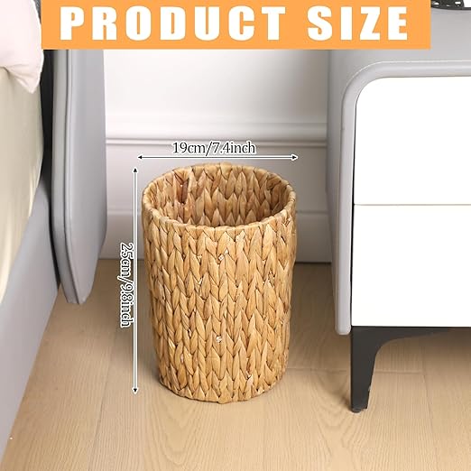 WLLHYF Wicker Waste Basket, Handwoven Water Hyacinth Trash Can Small Bathroom Trash Can Boho Woven Decorative Office Garbage Cans for Bedroom Bathroom Kitchen Living Room