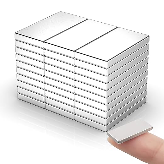 30 Pack 20x10x2 mm Rare Earth Neodymium Magnets, Powerful Small Strong Metal Rectangular Bar Magnetic Strip Magnet for Fridge Garage Kitchen Science Craft Office, Silver