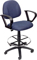 Benzara Jea Drafting Stool Chair, Loop Arms, Blue Tweed, Round Footring