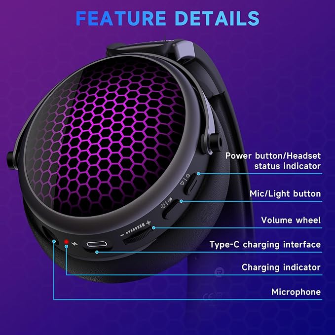 2.4GHz Wireless Gaming Headset for PS5/PS4/PC/Switch - Bluetooth 5.3 Headphones with 7.1 Surround Sound, Noise-Canceling Mic, 30+Hr Battery & Support Playing While Charging - Black