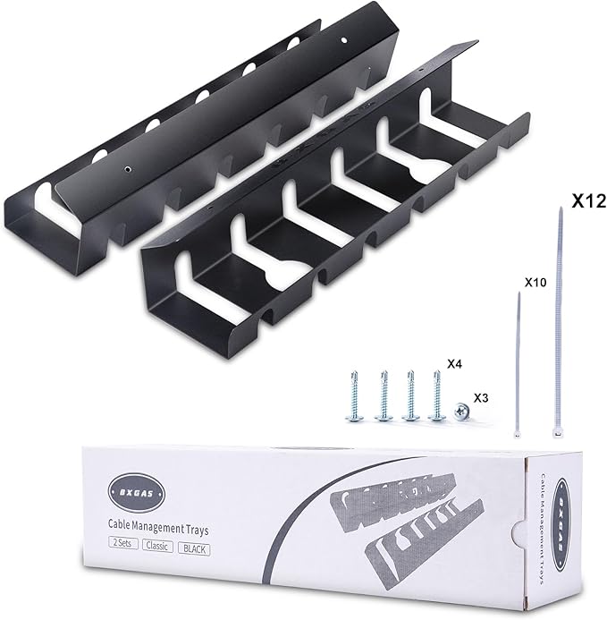 Cable Management Trays，and Wire Organizers, Suitable for Both Offices and Homes，Wall Mount Cable Management Rack, 2-Pack Metal Wire Organizer with Mounting Screws, Black，Under Desk