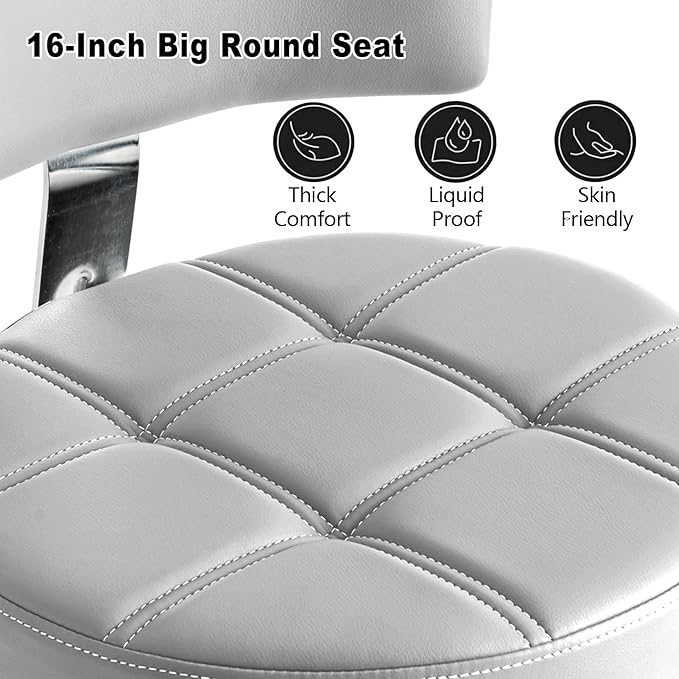 Lockable Stool with Back and Foot Rest Ergonomic Rolling Hydraulic Adjustable Stool for Doctor Esthetician Artist Home Small Office Desk (Grey, 24''-31'')