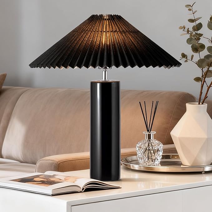 EOEYYOYB Ceramic Table Lamps for Bedroom, Adjustable Shade Lamps for Night Stands, Modern Cylindrical Nightstand Table Lamps 5W E26 for Bedroom Bedside Buffet, Black
