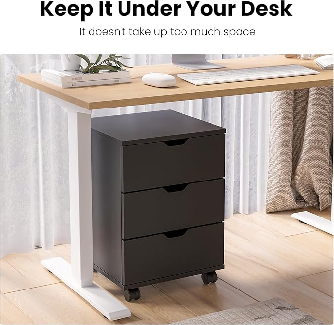Farini Wood File Cabinet for Home Office,Under Desk 3 Drawer Mobile File Cabinet(Black,Fully-Assembled)
