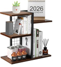Y YOMA Desktop Bookshelf, 3 Tier Wood Desk Shelf for Top of Desk, Compact Vertical Storage Desk Organizer & Display Rack for Home Office Dorm, Rustic Brown