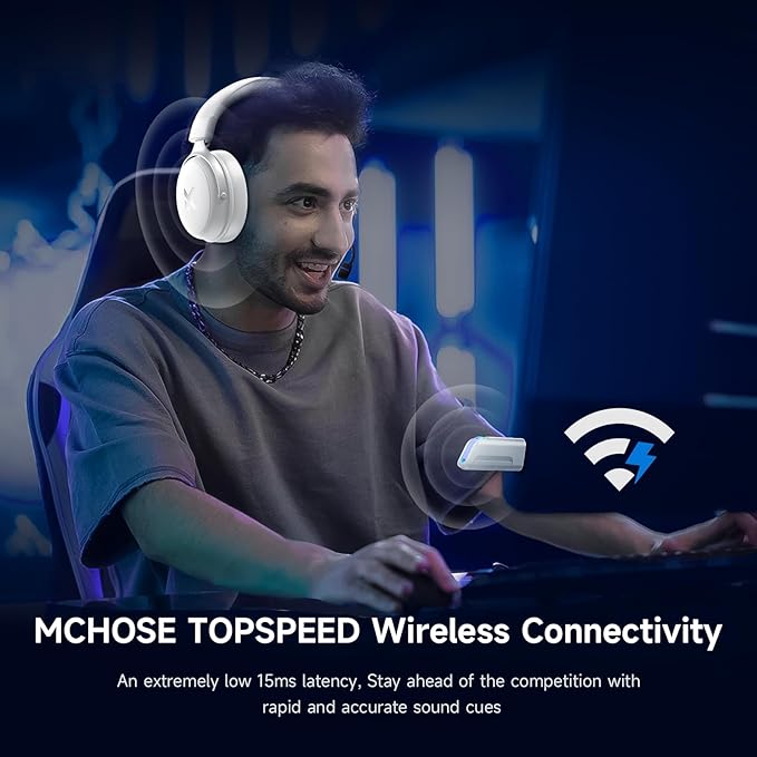 V9 PRO Wireless Gaming Headset 7.1 Surround Sound for PS5 PS4 PC SWITCH TOPSPEED Gaming Headphones, Noise Canceling Mic, 250Hr Battery, Low 15ms Latency, Lightweight, BT 5.3 FPS Games Icy&White