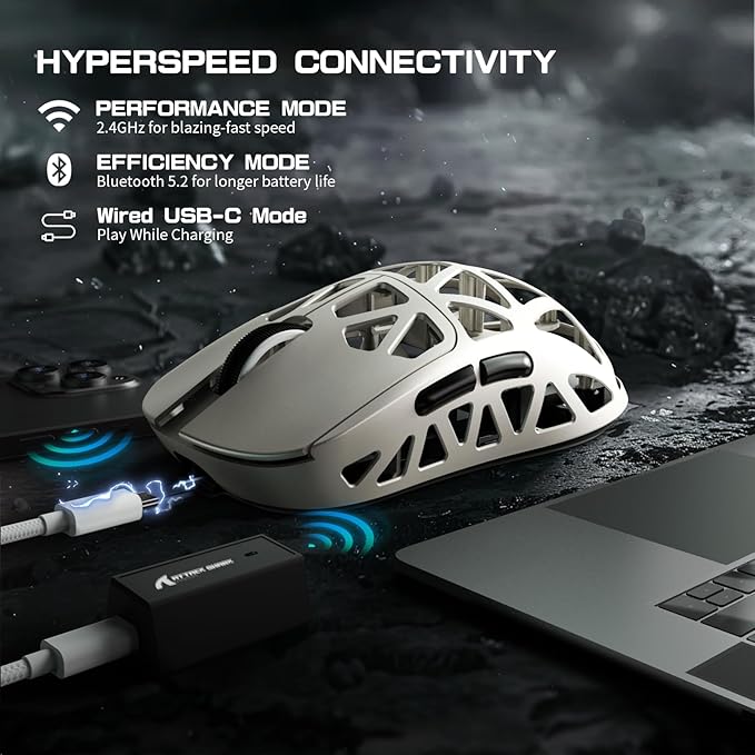 ATTACK SHARK R2PRO 45g Superlight Magnesium Alloy Mouse, PixArt PAW3950 Sensor, 42000DPI, 8000Hz Wireless Polling Rate, 2.4G/BT/Wired Gaming Mouse, Programmable Mice with Coiled Cable, PC/Mac, Creamy