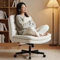 GTPLAYER Cross Legged Office Chair, Armless Desk Chair Cute Vanity Chair with Wheels Computer Chair Comfy Wide Office Chair Adjustable Swivel for Home Computer Task,Pu Leather Beige