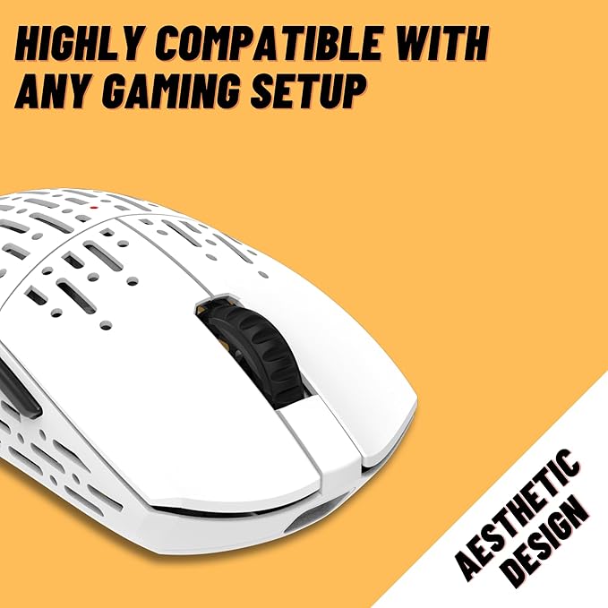 Sleeper, Wireless Gaming Mouse,19000 DPI, 53g Lightweight, 6 Programmable Buttons, Long Battery Life, PAW3370 Sensor, for Esports/FPS Gaming/Laptop/PC/Mac/Windows, White