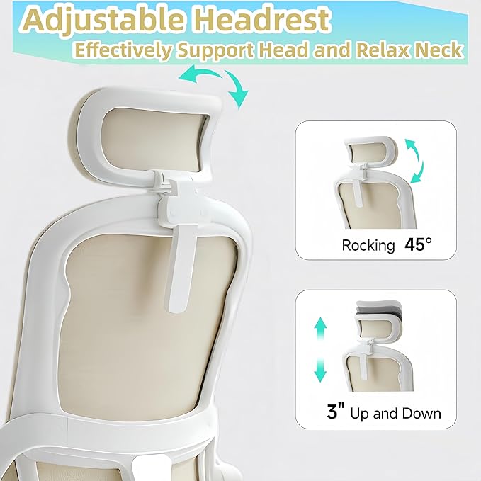 Ergonomic Office Chair - 350LB Comfy Desk Chairs with Adjustable Headrest and Lumbar Back Support, Mesh Computer Chairs with Wheels and Arms for Home Office, Study