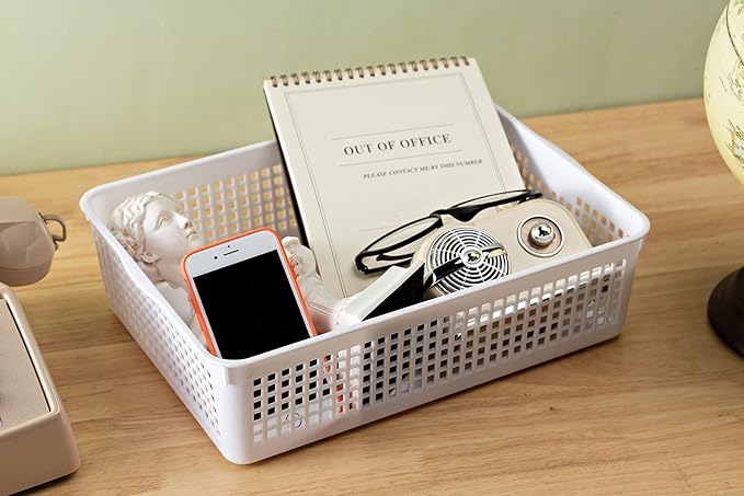 Eslite A4 Size Plastic Storage Basket,Desktop File Paper Letter Organizer Tray, 6-Packs (White)