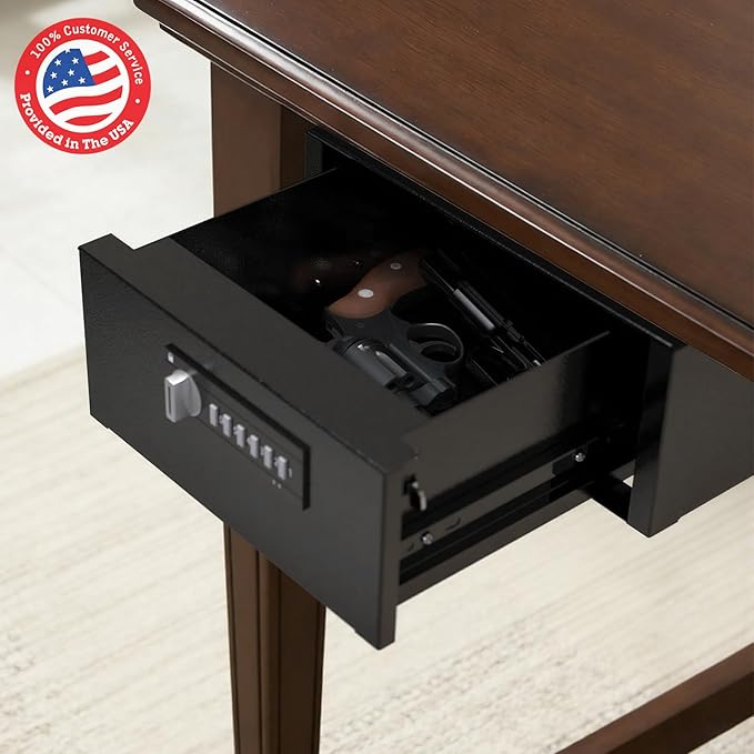 POCHAR Under Desk Gun Safe with Electronic Keypad & Key Lock - Steel Slide-Out Handgun Safe Storage Drawer for Home, Office, Garage, Car - Quick Access Hidden Gun Vault for Pistol & Valuables