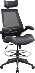 BOLISS Ergonomic Drafting Chair with 4-Level Adjustable Headrest Tall Standing Desk Stool with Soft Microfiber Leather Seat, Breathable Mesh Back, 90° Flip-Up Arms, and Adjustable Foot Ring