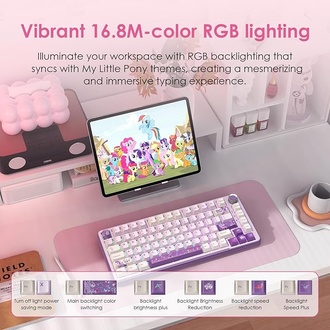 My Little Pony Wireless Mechanical Keyboard - 81 Keys RGB Gaming Keyboard with Custom Linear Switches, Hot-Swap & Knob Control, Triple Connection (BT5.0/USB-C/2.4GHz), Compact for Work & Gaming