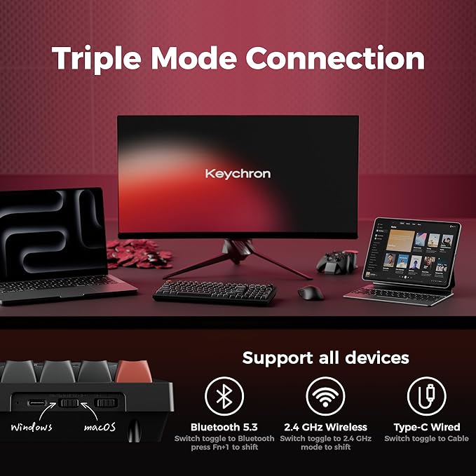 Keychron V5 Ultra 96% Wireless Mechanical Keyboard with 8000Hz Polling Rate & NKRO, Hot-Swappable RGB, Brown Switches, 97 Keys, 2.4GHz/Bluetooth/Wired, OSA PBT Keycaps, for Mac/Win/Linux- Black