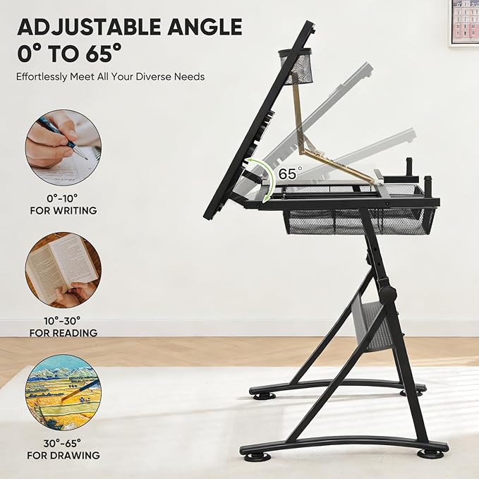 Magshion Professional Drafting Table for Adults w/Stool, Tilting Wooden Tabletop & Adjustable Height, Art Craft Desk Watercolor Paintings Sketching Work Station for Studio Home Office School (White)