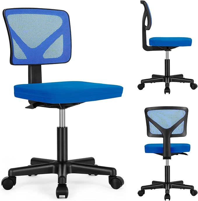 Sweetcrispy Office Chair, Ergonomic Low-Back Mesh Rolling Work Swivel Chairs with Wheels, Armless Comfortable Seat Lumbar Support for Home, Bedroom, Study, Student, Adults,Classic Blue
