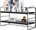 PowerKing Desk Shelf Organizer, 2-Tier Desktop Shelves with Wood Board, Adjustable Bookshelf Storage Rack for Home Office School Study Room (Black Frame + Brown Wood)