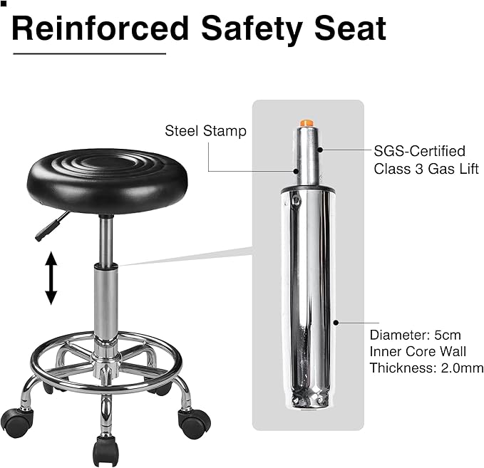 VECELO Hydraulic Salon Stool with Wheels, Height Adjustable PU Leather Swivel Seat, 300 lb Capacity (Black)