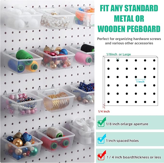 Unittype 16 Set Clear Peg Board Baskets and Bins Pegboard Baskets Organizer Accessories Peg Board Bins with Hooks Sticker Label and Pen for Office Wall Teacher Craft Supplies Garage Tool Storage