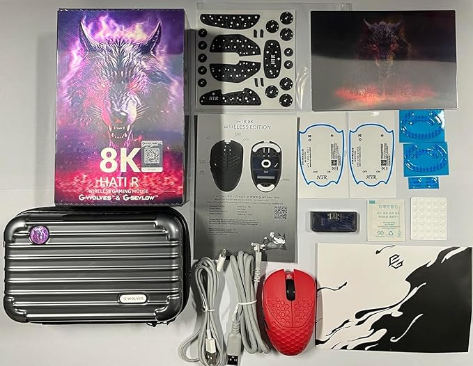 GWolves HTR Lightweight Wireless Fingertip Grip Gaming Mouse,~28Gram,8K-Report,Low Latency,PAW3395 26,000CPI,Nrf52840 CPU,6 Programmable Btns,On-Board Memory,PC/Mac and Laptop (Honeycomb, Red)