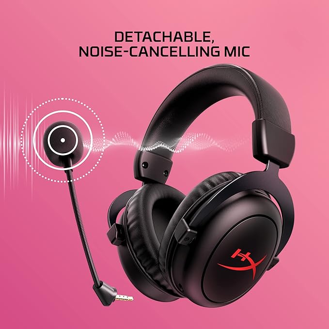 HyperX Cloud II Core Wireless Headset Gaming USB for PC Windows Computer Gamer Detachable Noise Cancelling Microphone DTS Headphones X Spatial Audio Memory Foam Ear Pads Cushion, Black (Renewed)
