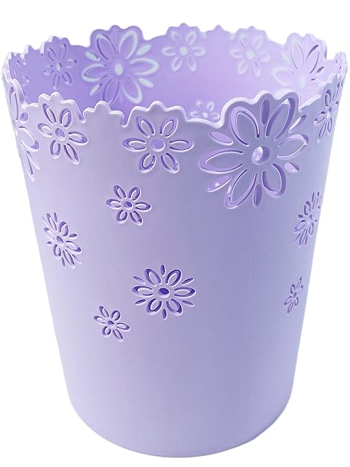 Wastebasket, Hollow Flower Shape Plastic Lidless Wastepaper Baskets Trash Can (Purple, Large)