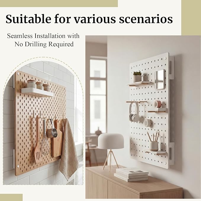 4 Pcs Pegboard Mounting Kit, No Drill Self Adhesive Pegboards Wall Mount, Pegboard Wall Mounting Hardware for Home Office Apartment Craft