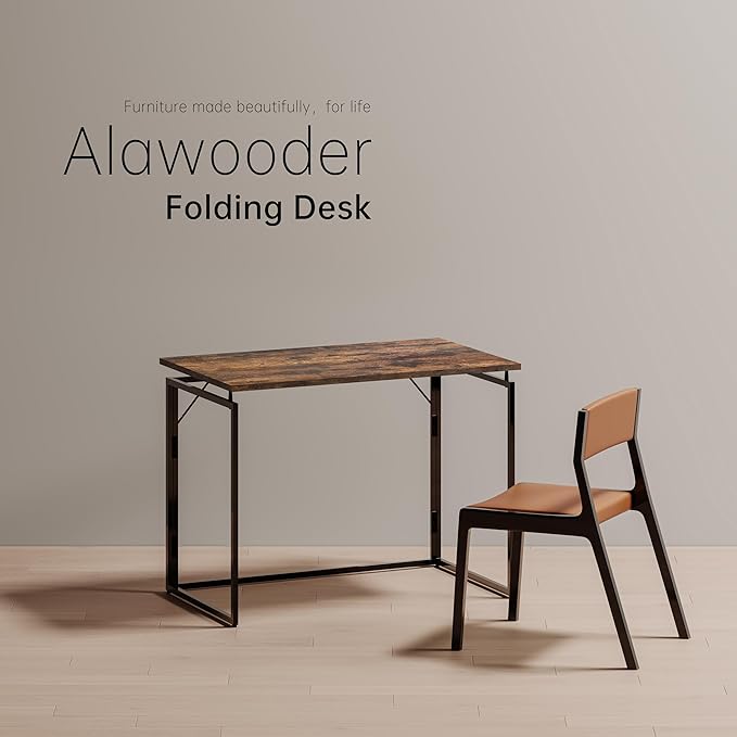 alawooder Folding Desk - 31.5" Wood Top Foldable Desk for Small Spaces | No Assembly Required Compact Desk for Home Office, Writing, and Study