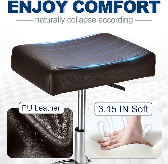 Square Salon Rolling Stool - 300lbs Weight Capacity，Adjustable Swivel Stool with Wheel，Pu Leahter Comfortable Cutting Stools for Salon Tattoo Stylist Massage Perfect for Work SPA (Brown)