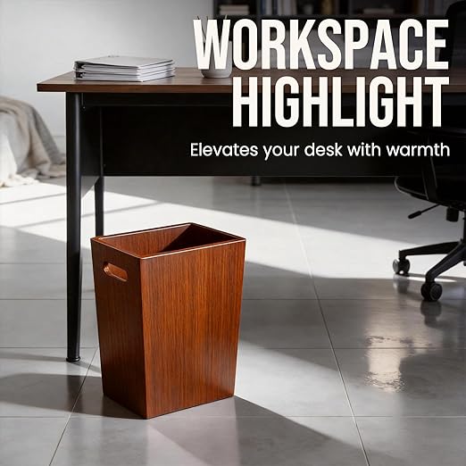 Wooden Trash Can, Decorative Wood Bathroom Wastebasket, 3 Gallon Small Garbage Can for Bedroom, Office, and Room