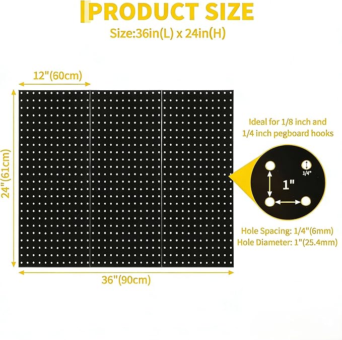 3 PCS Metal Pegboard Panels, 36"X24" Peg Board Wall Organizer with Flexible Layout for Garage Storage, Workshop, Kitchen and Craft Room Tool Organization