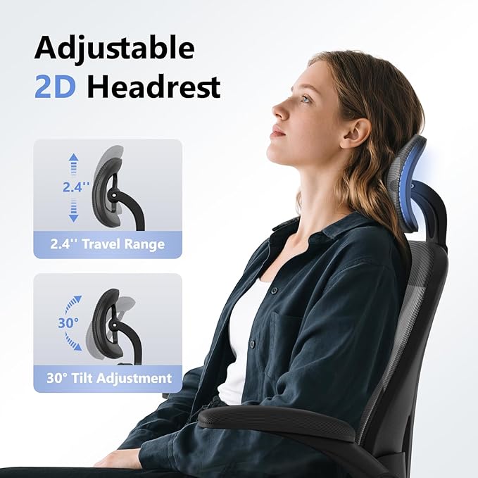 SeekFancy Ergonomic Office Chair M903, Computer Desk Chair with Wheels, High Back Mesh Office Chair with Adjustable Lumbar Support, Headrest, Flip-Up Armrest, Black