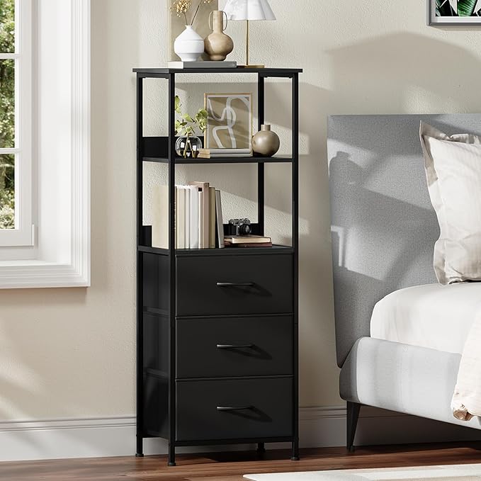 Somdot 5 Tier Bookshelf with Drawer, Tall Bookcase with Shelves, Bookshelf Desktop Organizer, Display Standing Shelf Units for Living Room, Bedroom, Study Room,Black