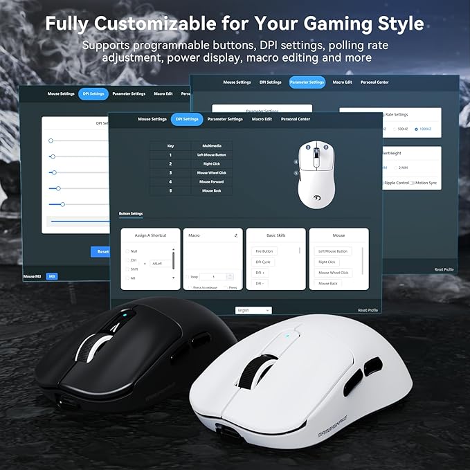 MAMBASNAKE M3 Wireless Gaming Mouse,39g Ultra-Lightweight BT/2.4GWireless/Wired Gaming Mouse,PAW3395PRO 40K DPI Optical Sensor,200Hrs Battery,Office Mice for PC/Win/Mac(White)