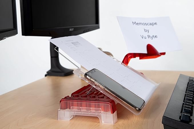 MemoScape Adjustable in-Line Document Holder for Typing | Reduces Neck Strain, Improves Focus, Boosts Desk Organization, and Workflow | Paper Holder Stand for Desk and Home Office - Red (VUR 3060)