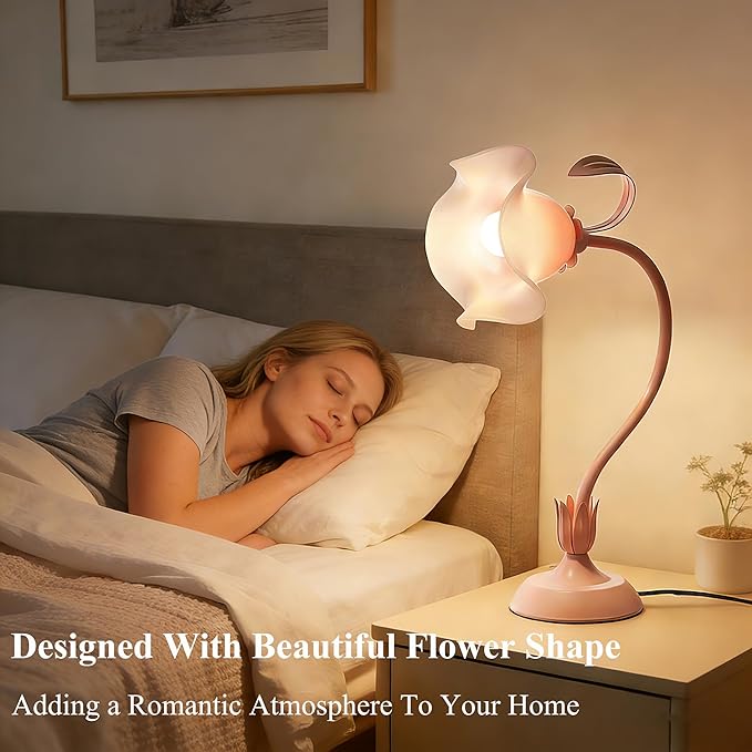 Flower Desk Lamp, 3 Color Modes LED Reading Light,Silicone Flexible Arm Book Light for Reading, Cute Bedside Table Lamp Bedroom Living Room Decor, Perfect Mother's day Valentine‘s Birthday Gift