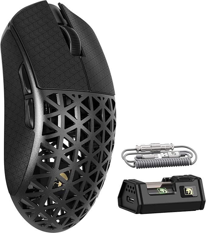 MAMBASNAKE M5 Ultra Carbon Fiber 8000Hz Wireless Gaming Mouse, 39g Superlight, 42000DPI, PAW3950MAX Sensor, Nordic 52840 Chip, Bluetooth/2.4G/USB-C Wired Mice with Coiled Cable for PC/Mac (Black)