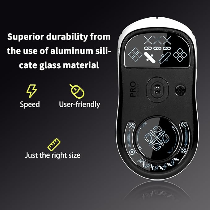 immoenuc Glass Mouse Skates for Logitech G PRO X Superlight – Ultra Smooth Durable Feet Pads with Rounded Edges, Easy Installation for Gaming Precision (Printing Pattern)