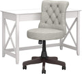 Bush Home Key West 48W Writing Desk with Mid Back Tufted Office Chair in Pure White Oak